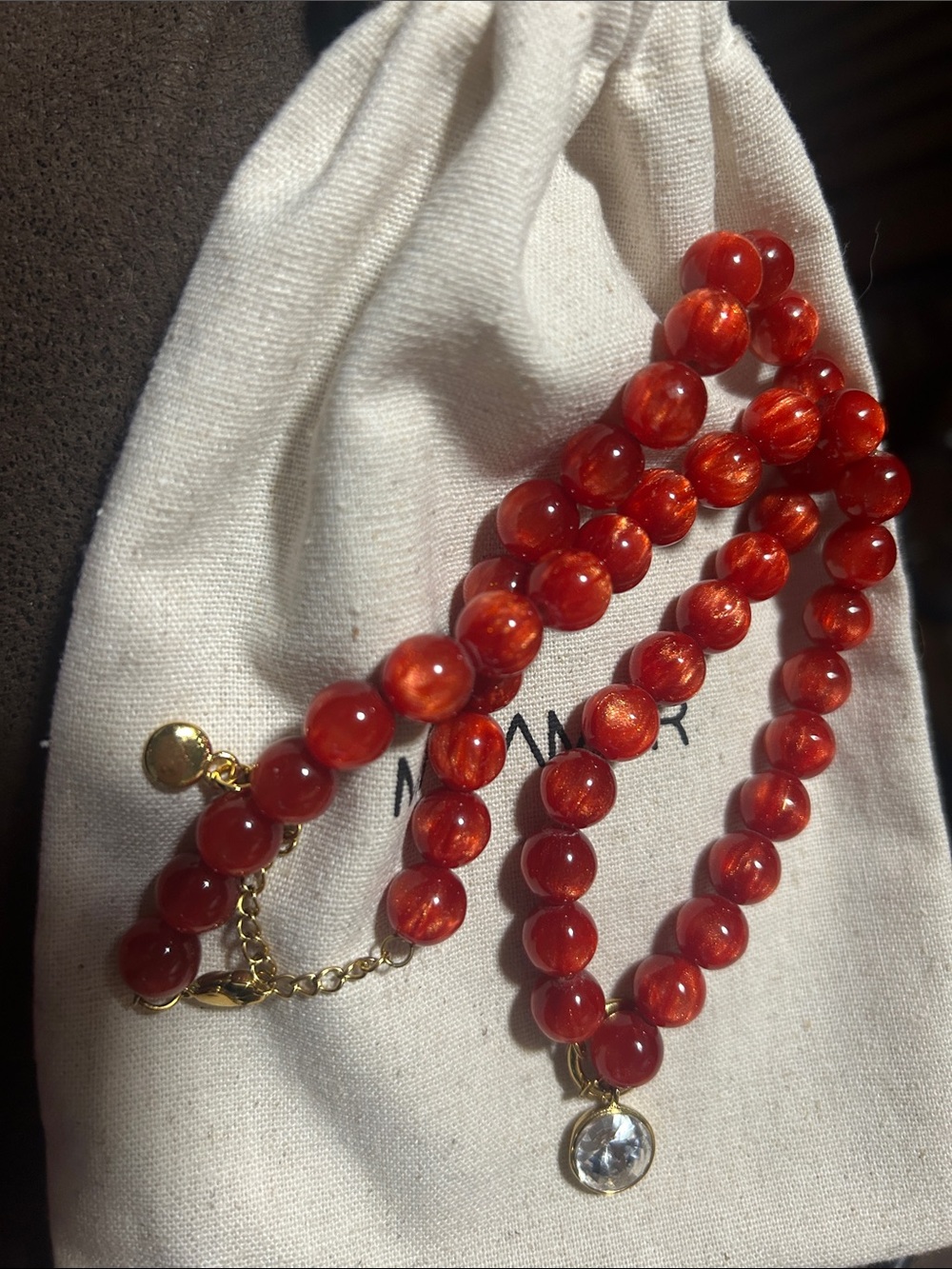 MAYAMAR Red Beaded Necklace with Charm NEW in Pouch - Picture 3 of 5